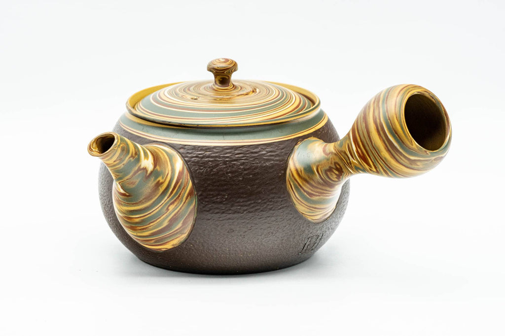 Japanese Kyusu - Engraved Floral Nerikomi Textured Tokoname-yaki Debeso Teapot - 240ml