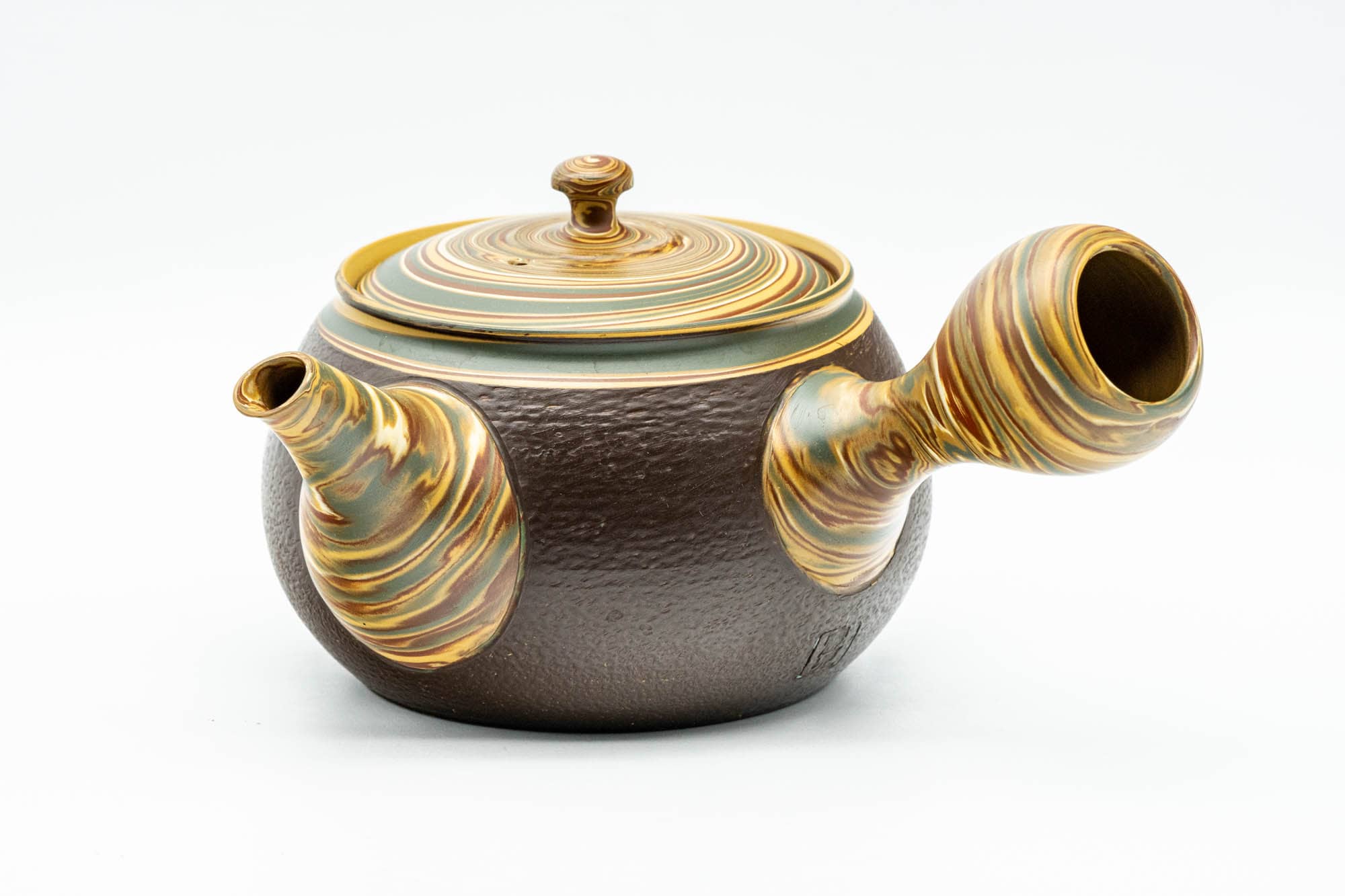 Japanese Kyusu - Engraved Floral Nerikomi Textured Tokoname-yaki Debeso Teapot - 240ml