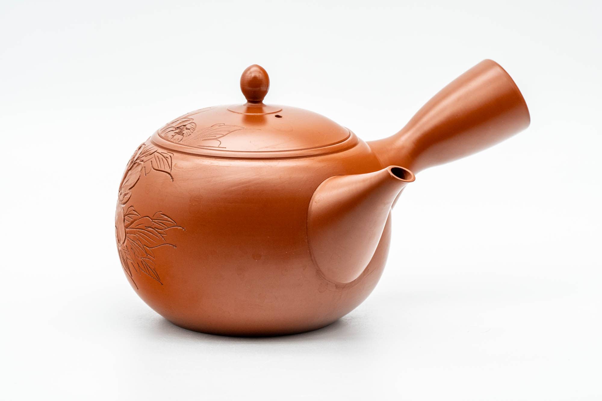 Japanese Kyusu - 北龍 Hokuryu - Camellia Floral Engraved Tokoname-yaki Debeso Teapot - 450ml
