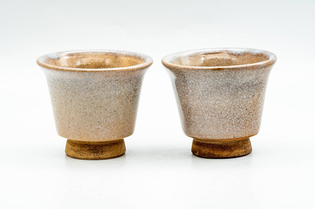 Japanese Teacups - Pair of Beige Glazed Weathered Hagi-yaki Guinomi - 50ml