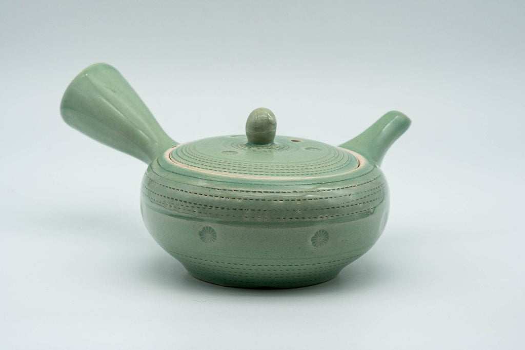 Japanese Kyusu - Mint Green Hiramaru-gata Obi-ami Teapot - 220ml