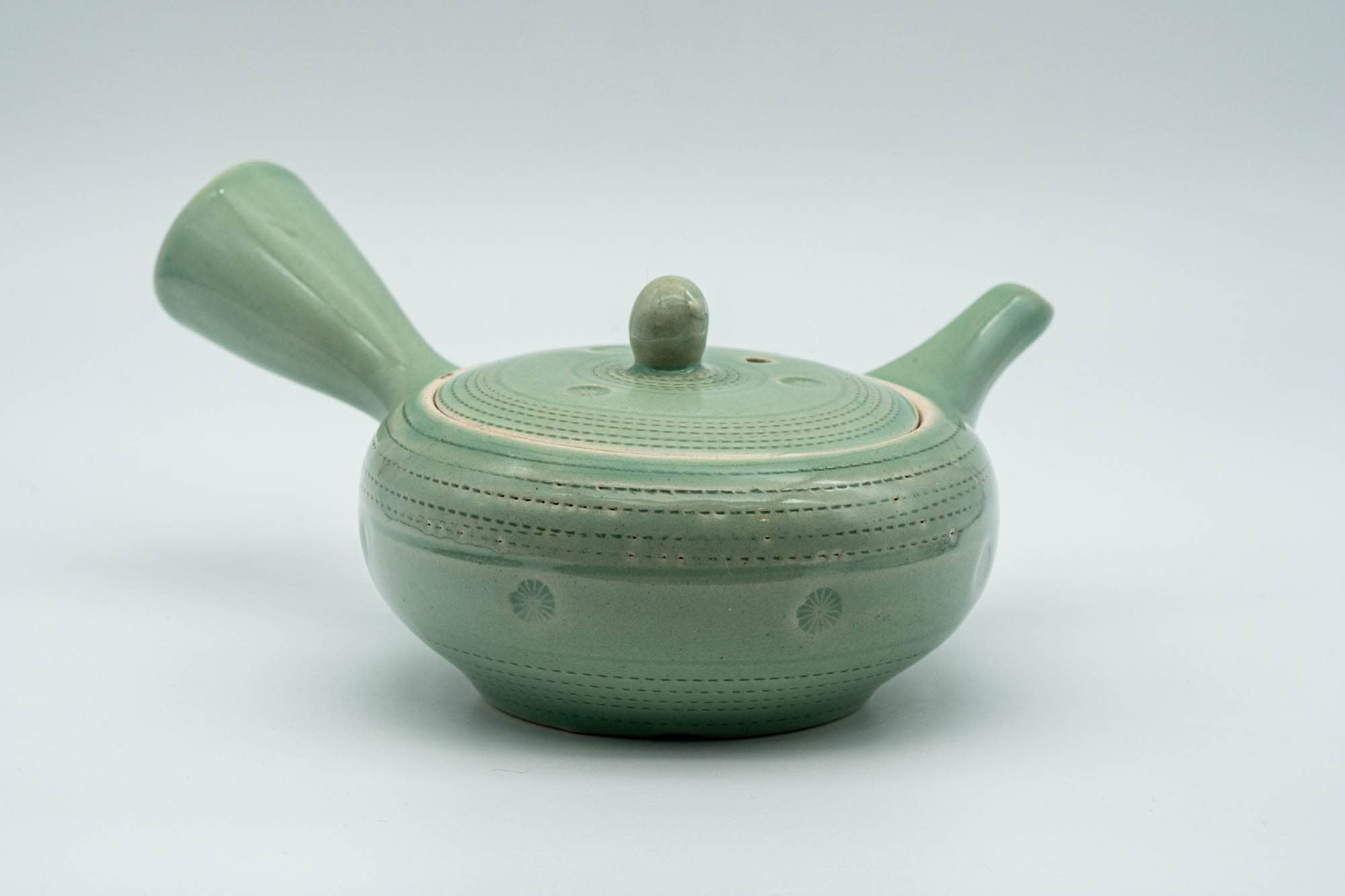 Japanese Kyusu - Mint Green Hiramaru-gata Obi-ami Teapot - 220ml