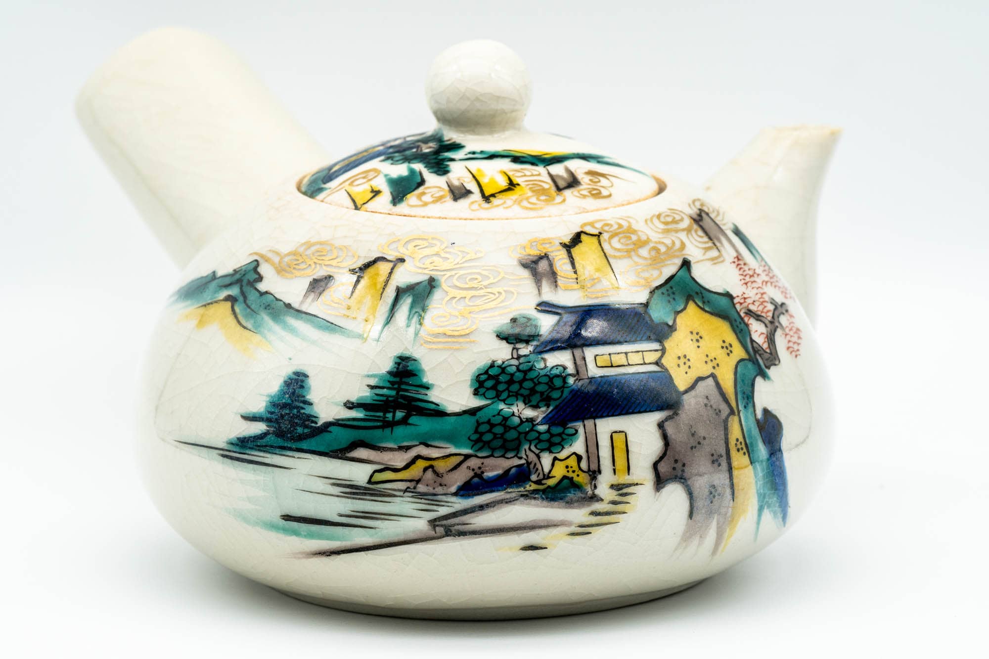 Japanese Kyusu - Beige Countryside Motifs Kutani-yaki Debeso Teapot - 450ml