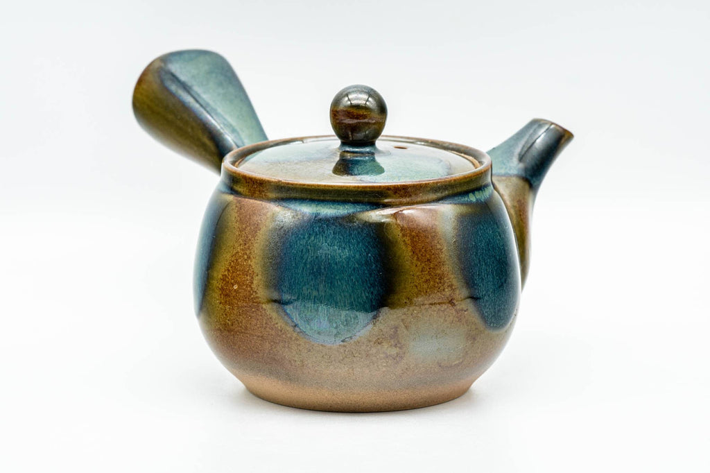 Japanese Kyusu - Blue Brown Glazed Mesh Filter Side-handled Teapot - 300ml