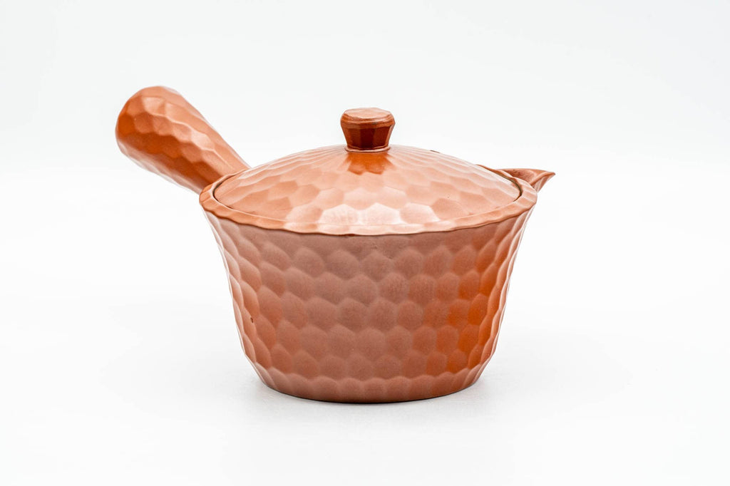 Japanese Kyusu - Faceted Exterior Red Shudei Tokoname-yaki Mesh Teapot - 220ml
