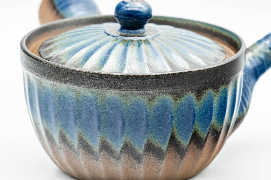 Japanese Kyusu - Blue Brown Wavy Body Nozomi Teapot - 225ml