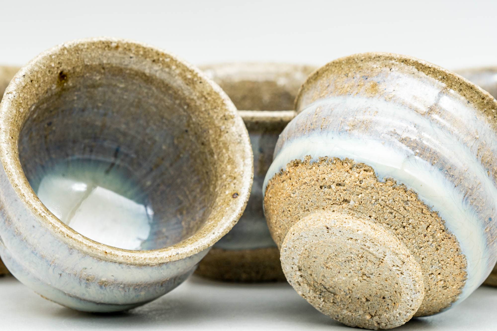Japanese Teacups - Set of 5 Blue Milky White Drip-Glazed Guinomi - 35ml