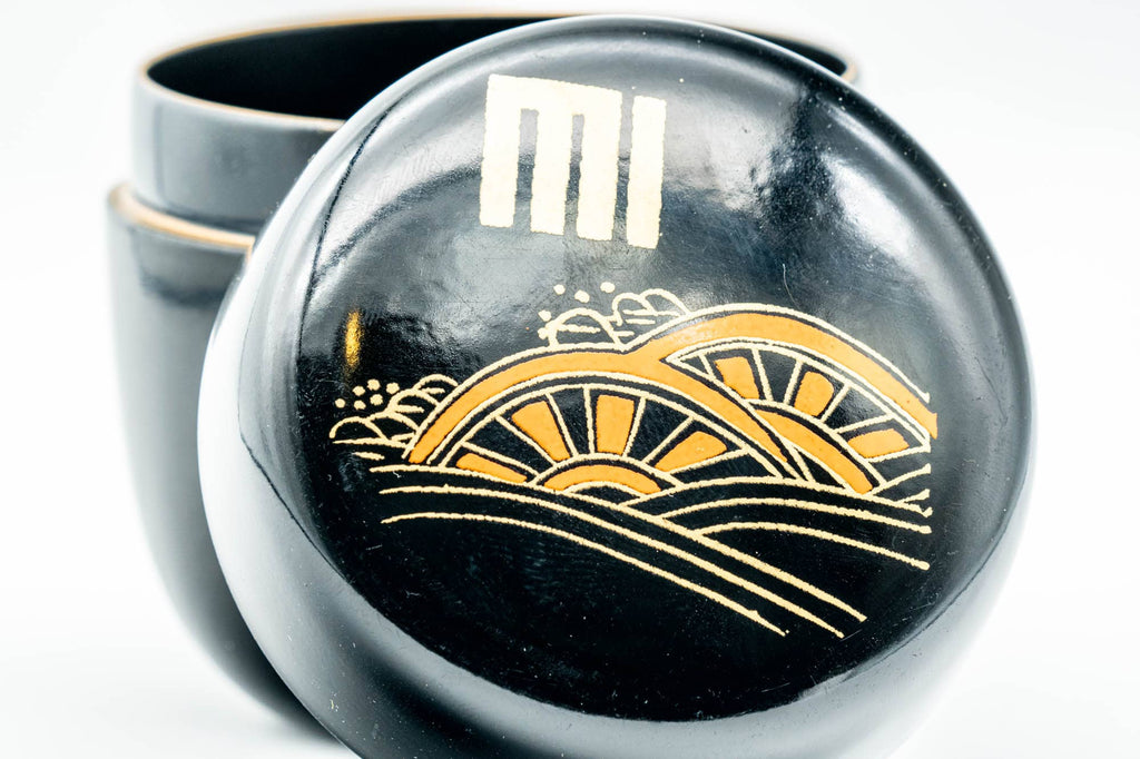 Japanese Natsume - Floral Water Wheel Black Urushi Lacquer Matcha Tea Caddy - 100ml