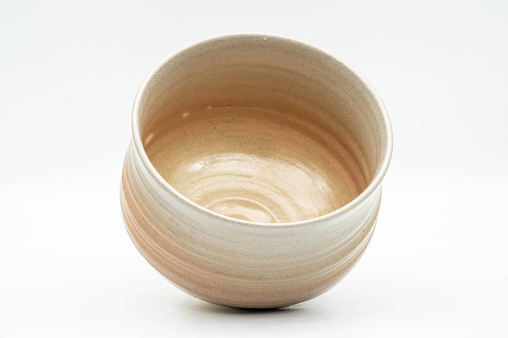 Japanese Tea Ceremony Set - Beige Pink Glazed Groovy Kyo-yaki Chawan and Kensui