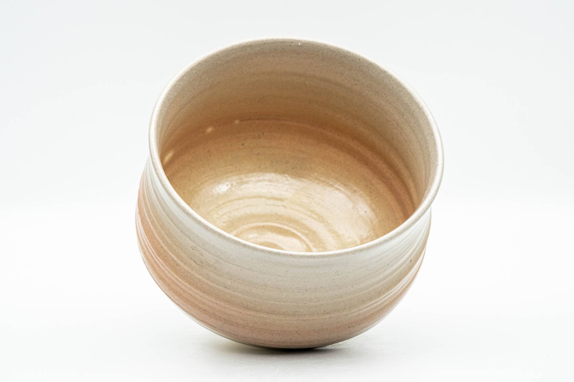 Japanese Tea Ceremony Set - Beige Pink Glazed Groovy Kyo-yaki Chawan and Kensui