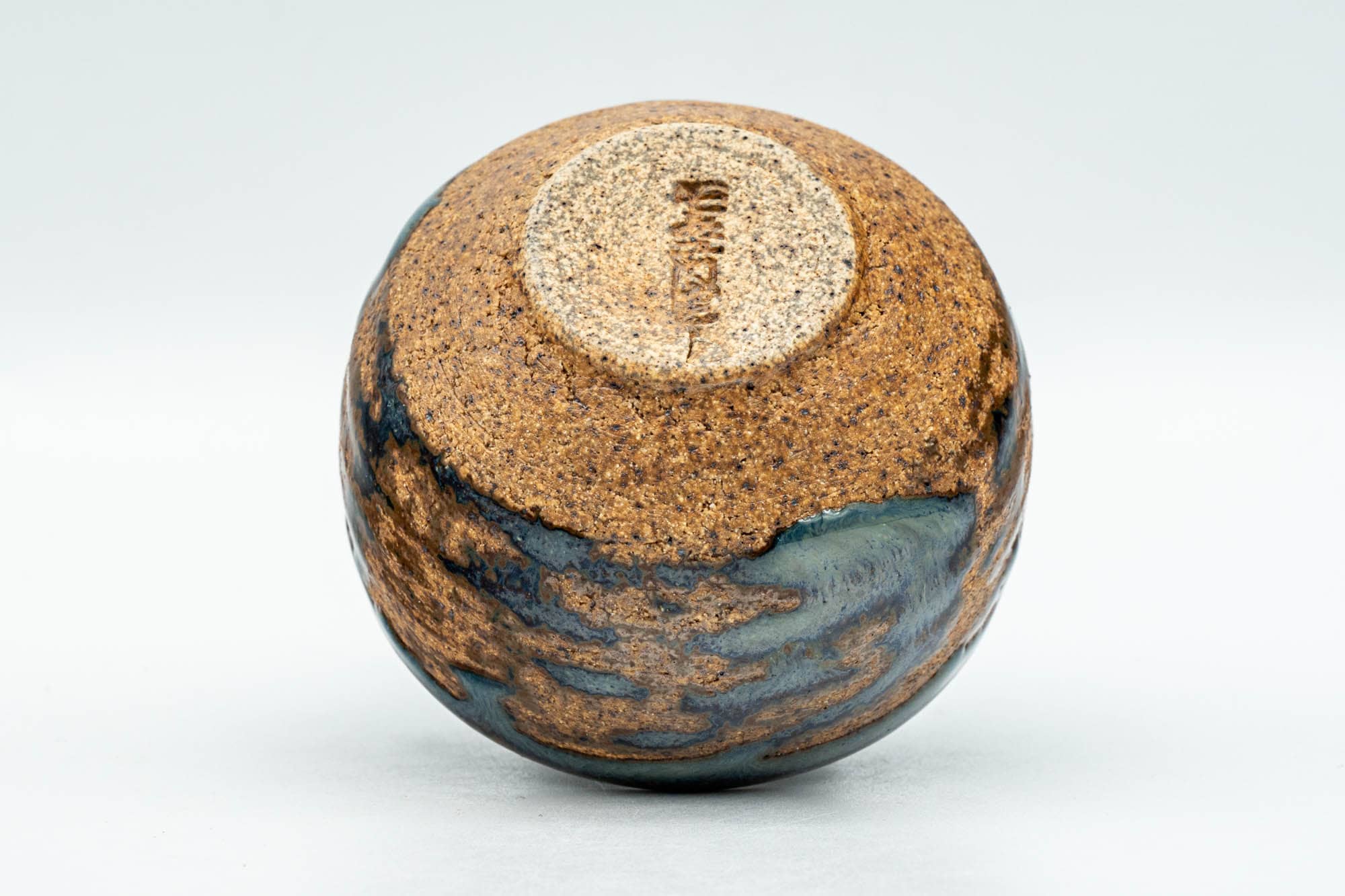 Japanese Teacup - Blue Glazed Orange Stoneware Yunomi - 80ml