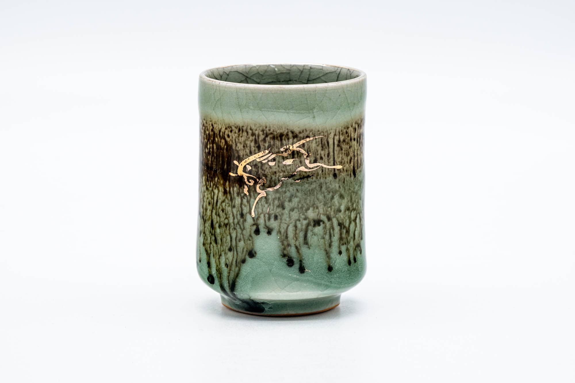 Japanese Teacup - Gold Horse Drip-Glazed Obori Soma-yaki Yunomi - 150ml