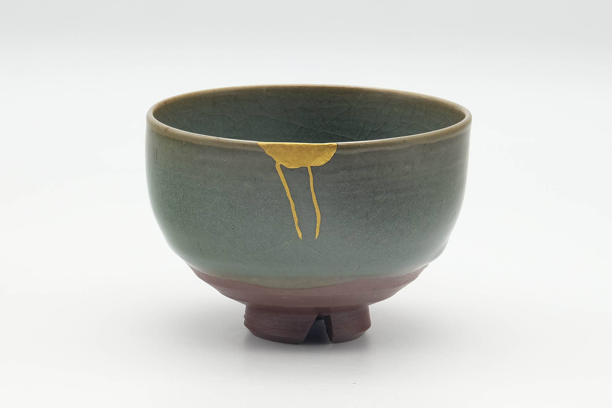 Japanese Matcha Bowl - Kintsugi Green Celadon Glazed Chawan - 300ml