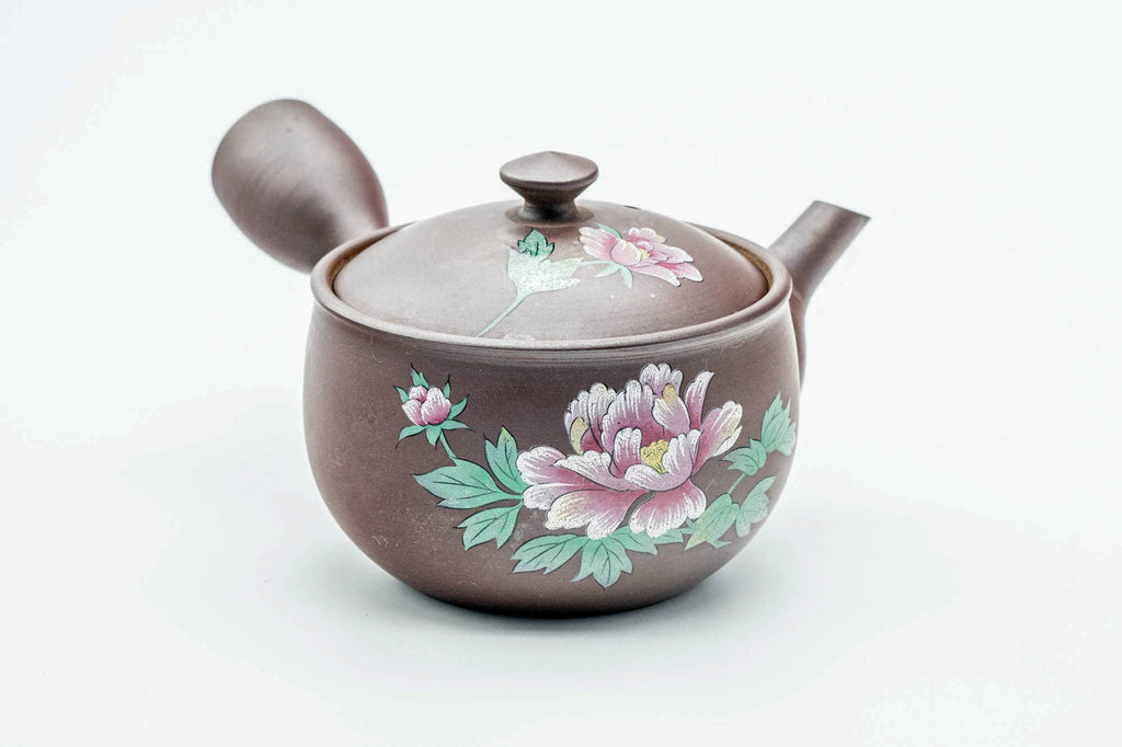 Japanese Kyusu - Floral Painted Purple Clay Mesh Filter Teapot - 230ml