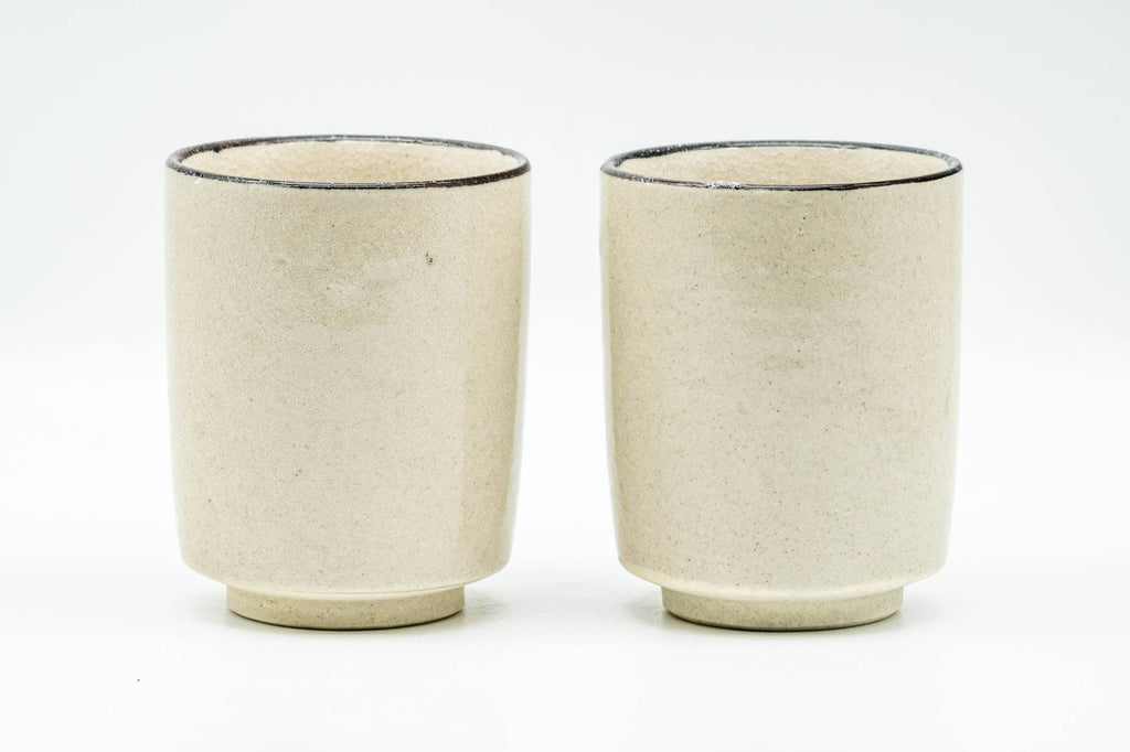 Japanese Teacups - Pair of Beige Long Grass Yunomi - 110ml