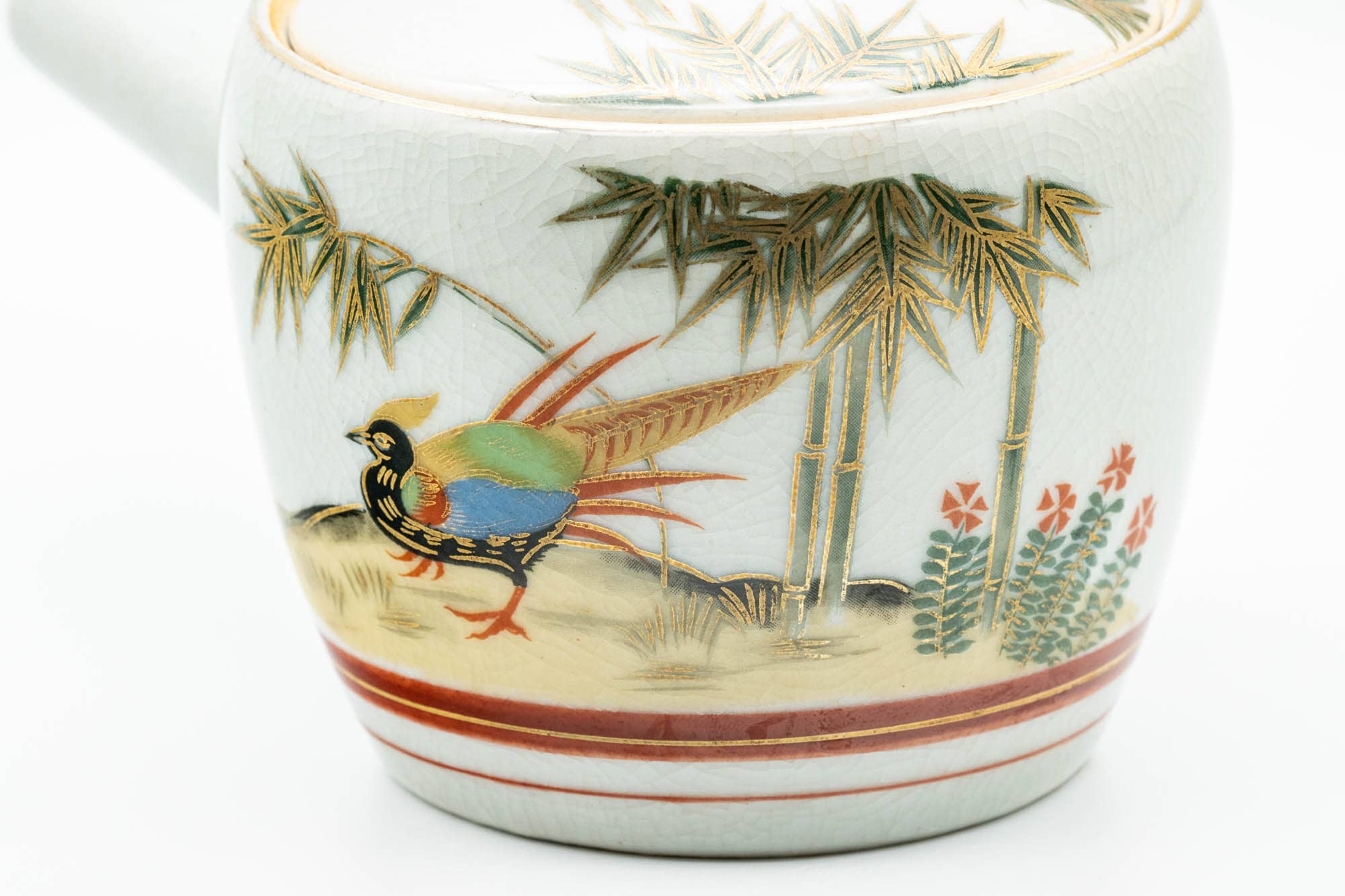 Japanese Kyusu - Bamboo Peacock Kutani-yaki Ceramic Filter Teapot - 400ml