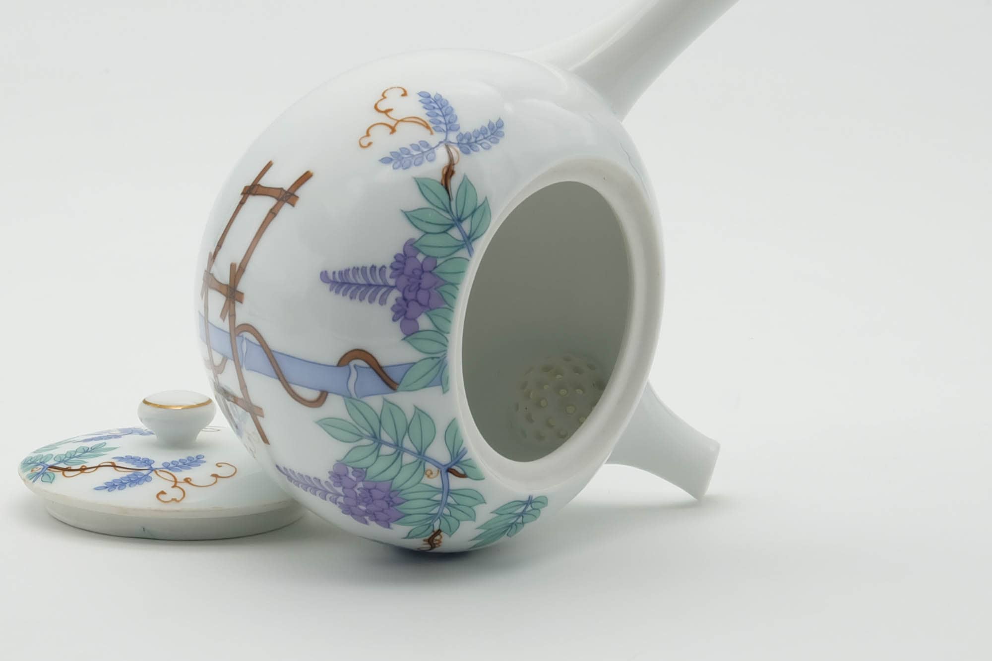 Japanese Kyusu - Floral White Porcelain Arita-yaki Teapot - 250ml