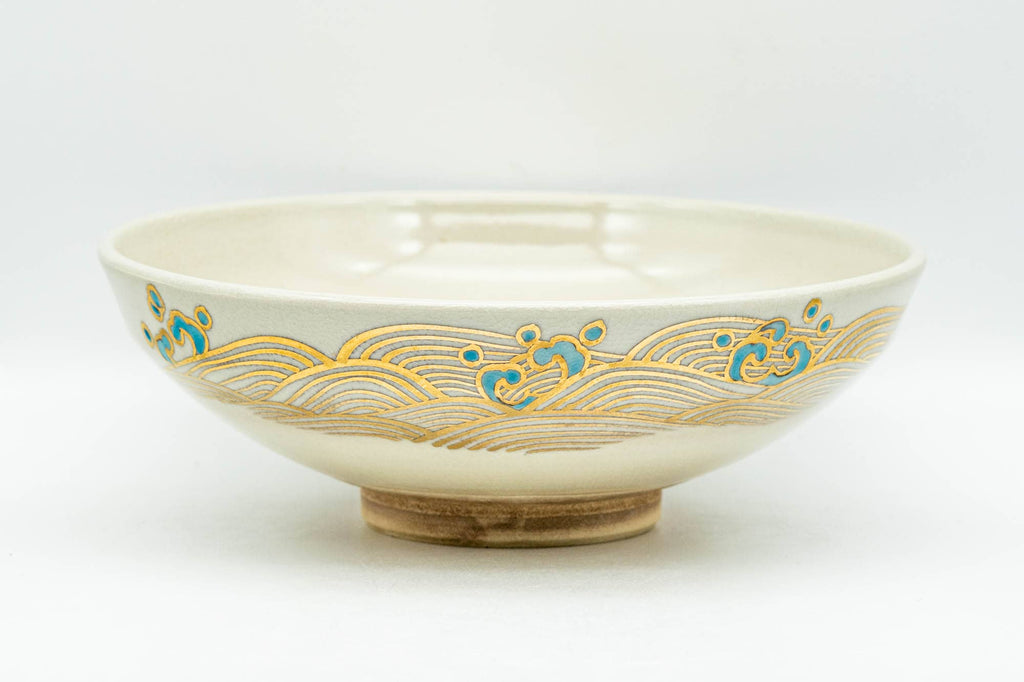 Japanese Matcha Bowl - Gold Wavy Kyo-yaki Summer Chawan - 150ml