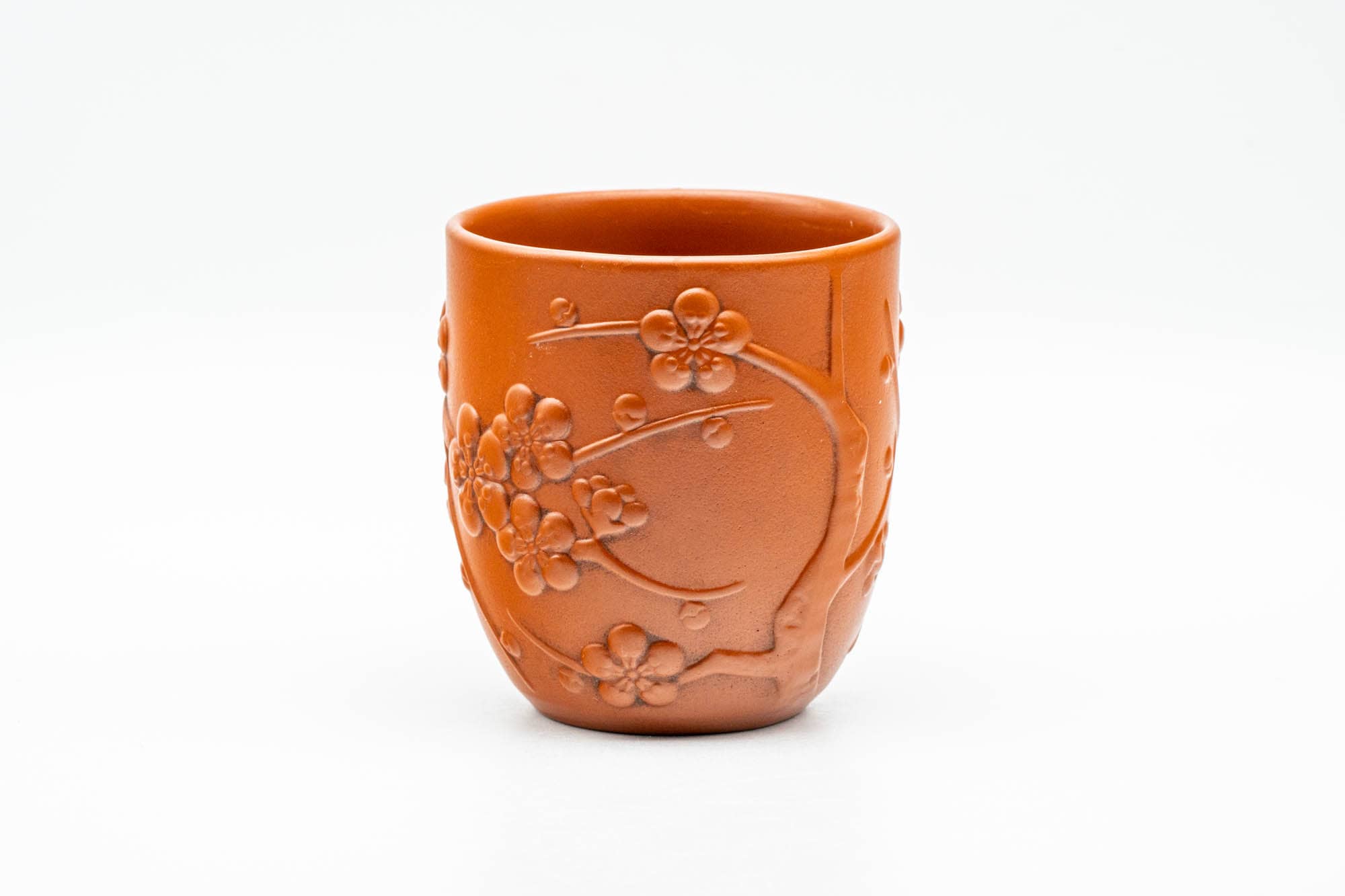 Japanese Teacup - Floral Sculpted Red Shudei Tokoname-yaki Yunomi - 125ml