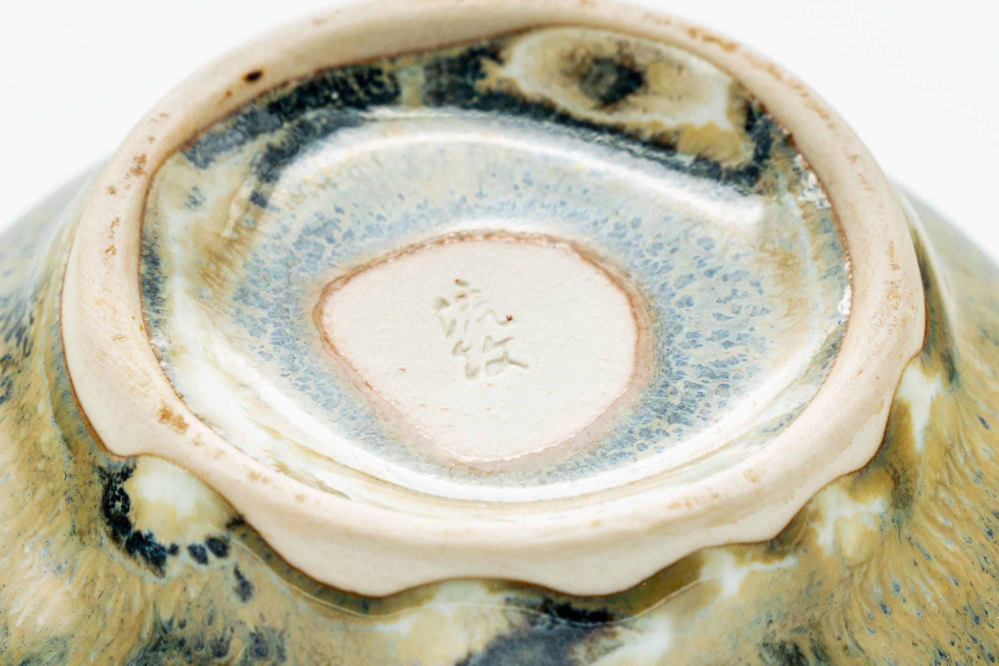 Japanese Teacup - Green Yellow Hare's Fur Drip-Glazed Yunomi - 100ml