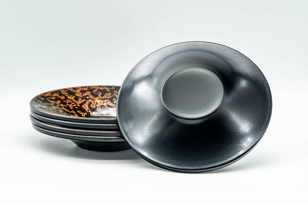 Japanese Chataku - Set of 5 唐塗 Kara-nuri Urushi Lacquerware Tea Saucers
