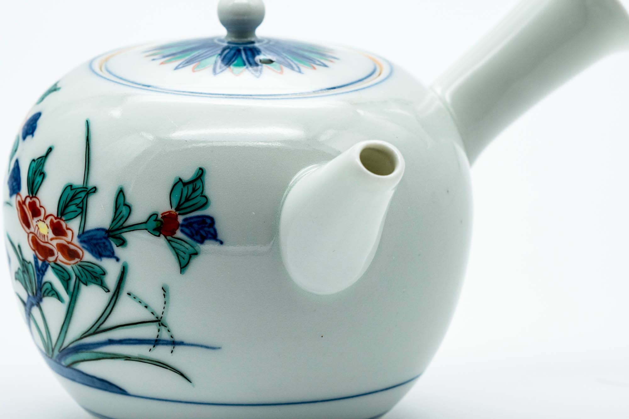 Japanese Kyusu - Blue Floral Porcelain Arita-yaki Ceramic Filter Teapot - 275ml