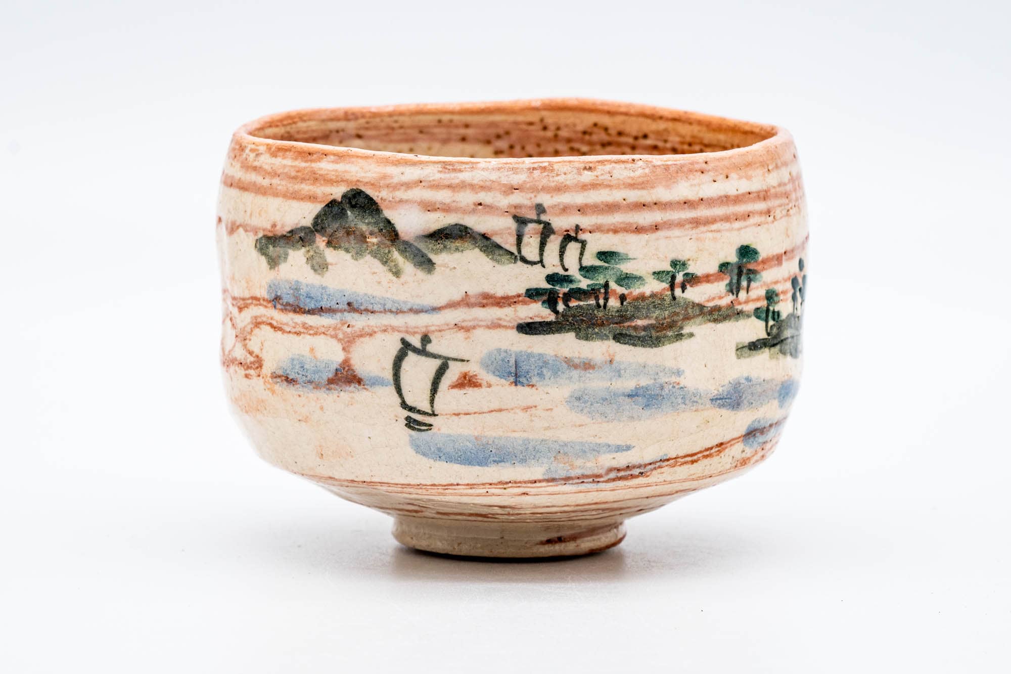 Japanese Matcha Bowl - 楽入窯 Rakunyu Kiln - Mountainous Pink Raku Chawan - 350ml