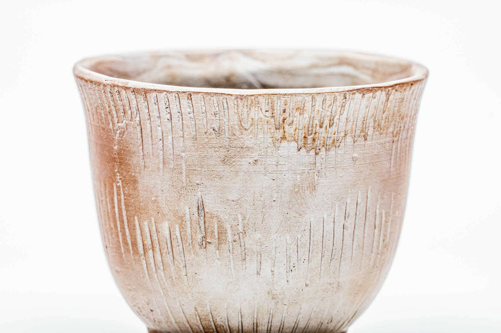Japanese Teacup - Engraved Vertical Stripes Banko-yaki Yunomi - 75ml