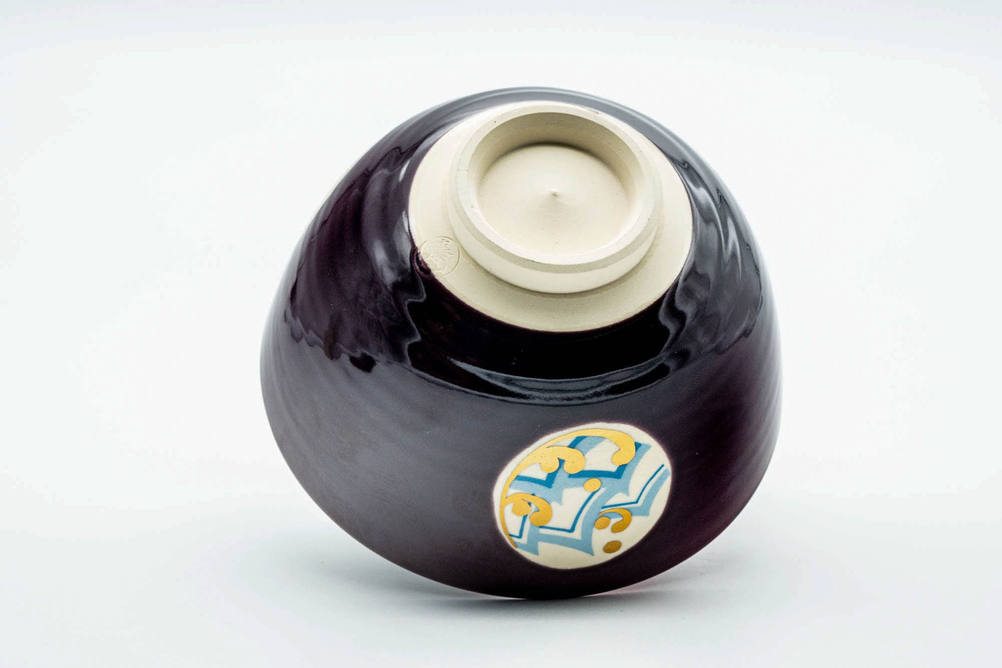 Japanese Matcha Bowl - Purple Geometric Kyo-yaki Chawan - 300ml