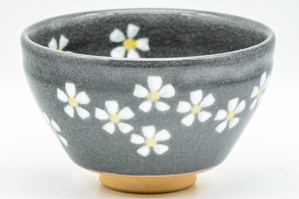 Japanese Matcha Bowl - Small Floral Grey Celadon Glazed Tenmoku-gata Chawan - 200ml