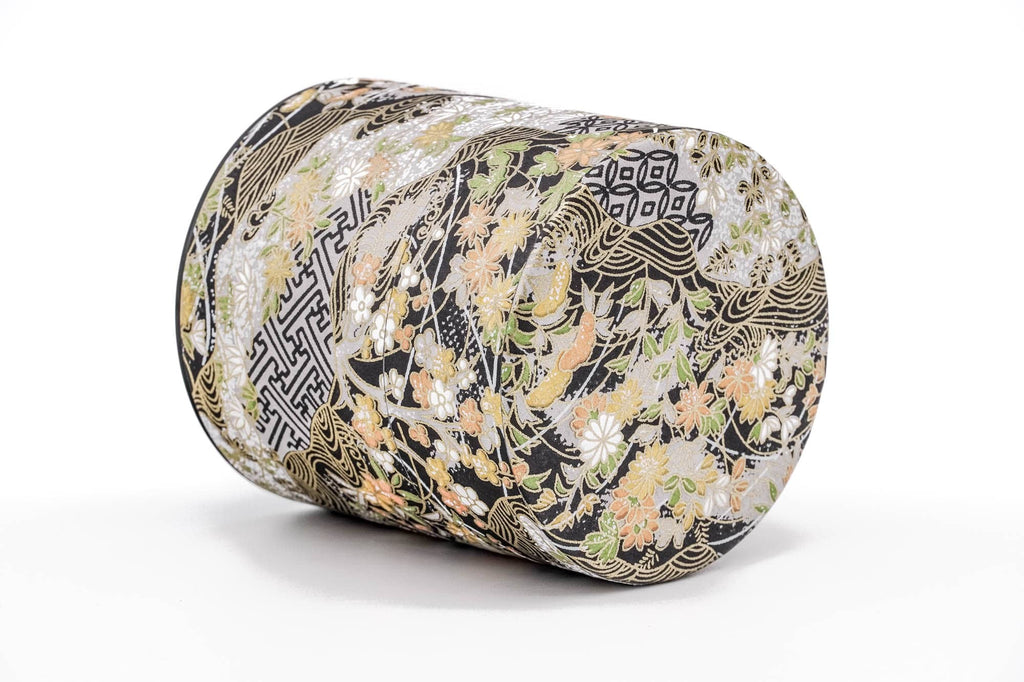 Black White Orange Floral Washi Tea Canister - 150g