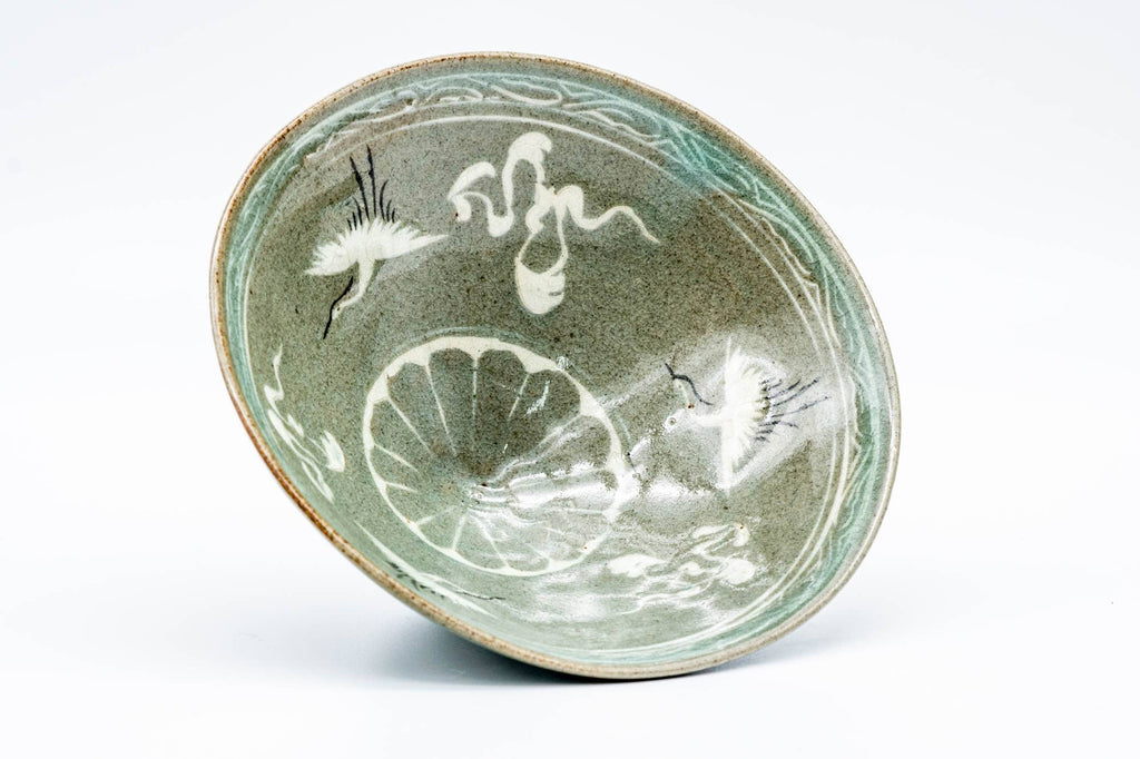 Korean Matcha Bowl - 한만기/韓萬亀 Han Man-Ki - Floral Unkaku Celadon Chawan - 375ml