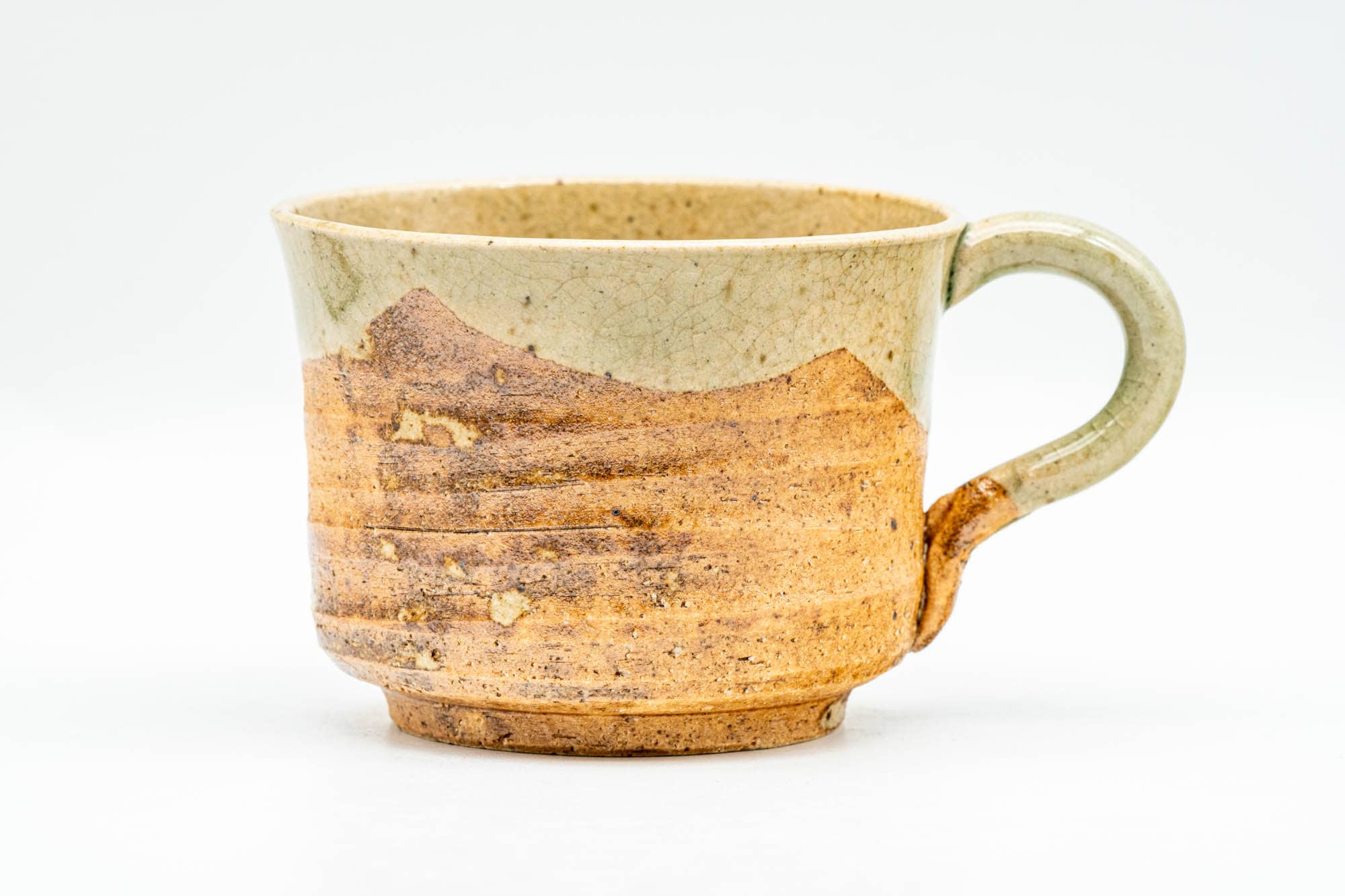 Japanese Teacup - Green Glazed Shigaraki-yaki Ushirode Rear-Handled Yunomi - 150ml