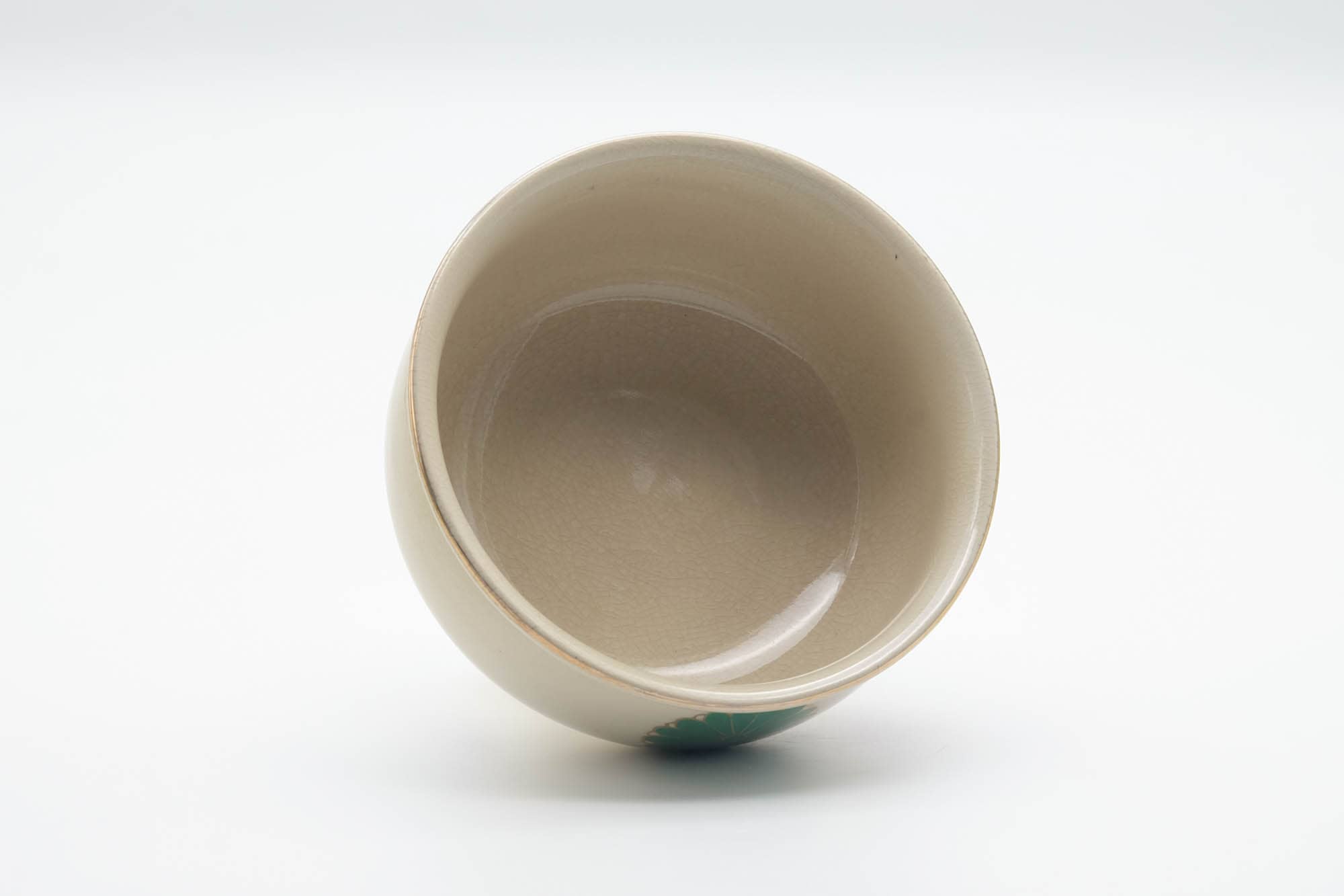 Japanese Kensui - Floral Beige White Glazed Kyo-yaki Water Bowl - 400ml