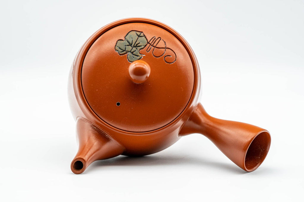 Japanese Kyusu - Grapevine Engraved Tokoname-yaki Obi-ami 360 Mesh Teapot - 370ml