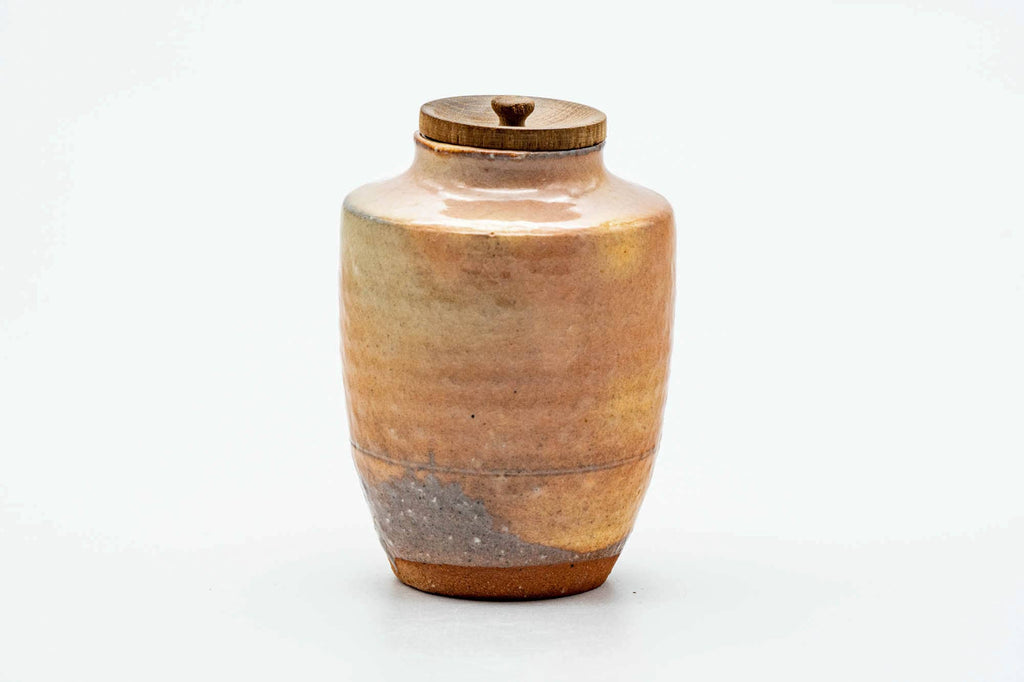 Japanese Chaire - 梅田陶楽 Umeda Touraku - Beige Pink Gohonte Hagi-yaki Tea Caddy with Shifuku