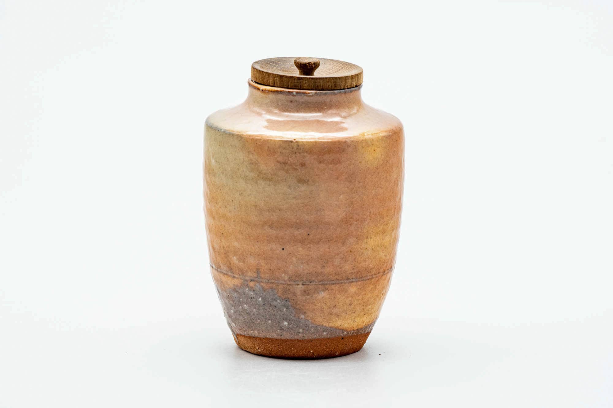 Japanese Chaire - 梅田陶楽 Umeda Touraku - Beige Pink Gohonte Hagi-yaki Tea Caddy with Shifuku