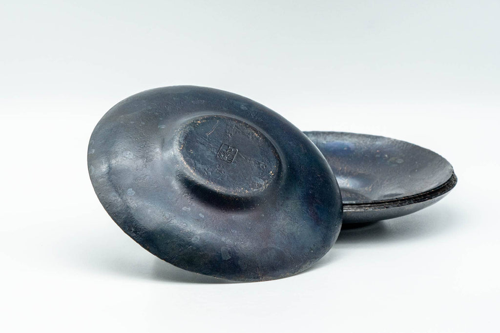 Japanese Chataku - Set of 5 上彬 Blue Spotted Hammered Tea Saucers