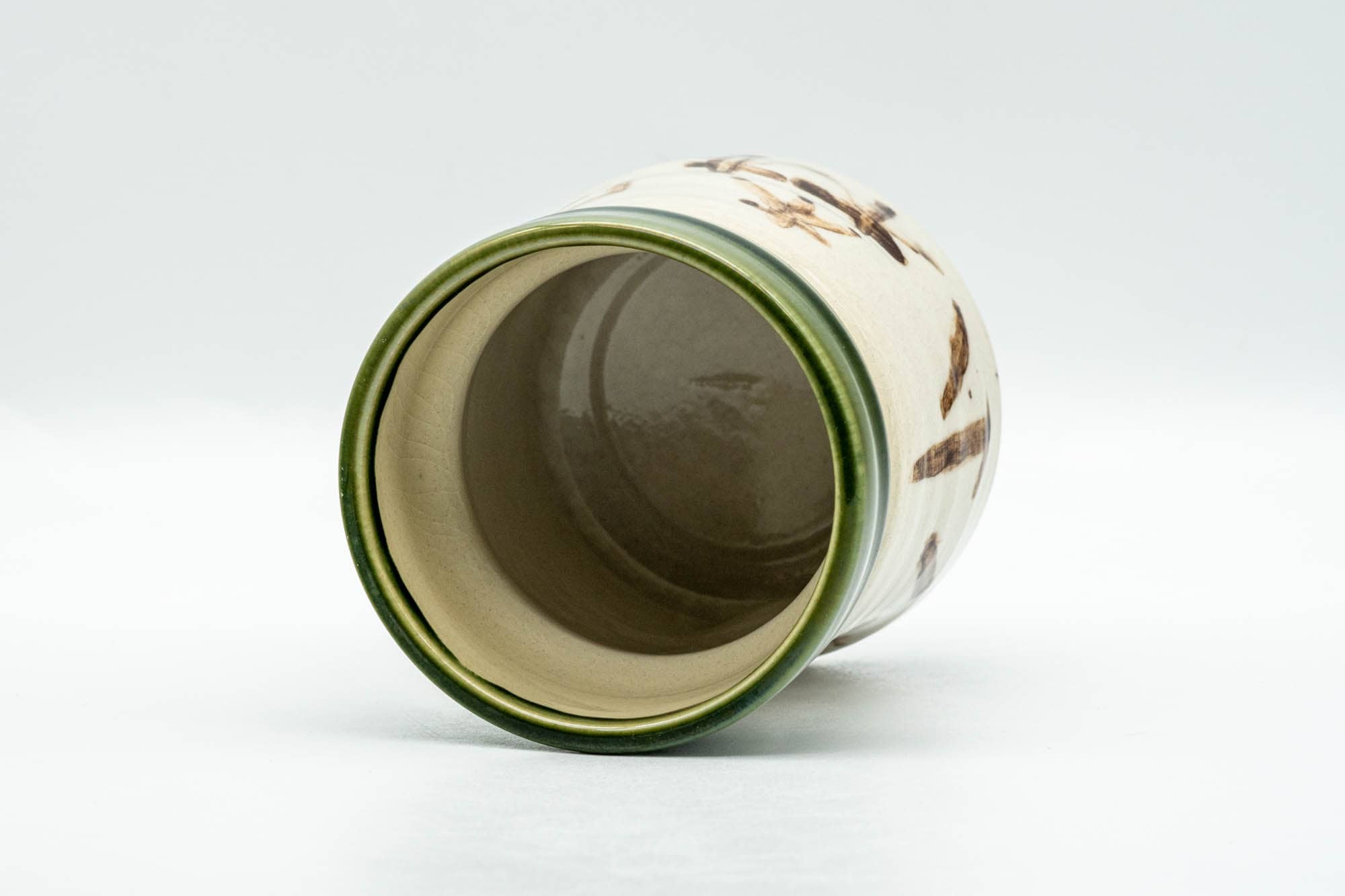 Japanese Teacup - Kanji Green Drip-Glazed Oribe-yaki Waisted Yunomi - 180ml