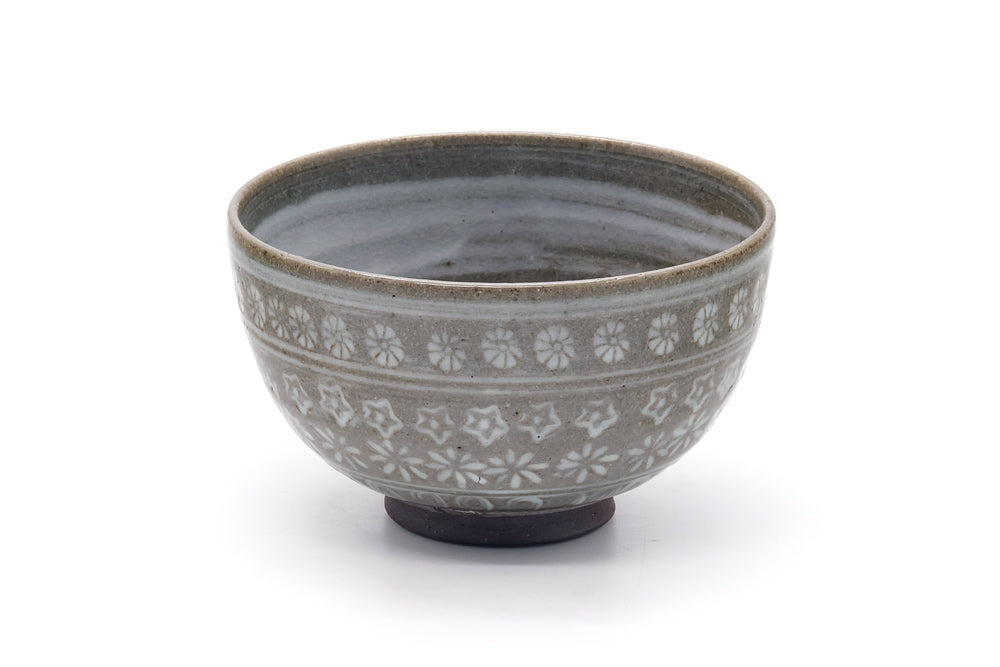 Japanese Matcha Bowl - Grey White Mishima Chawan - 400ml