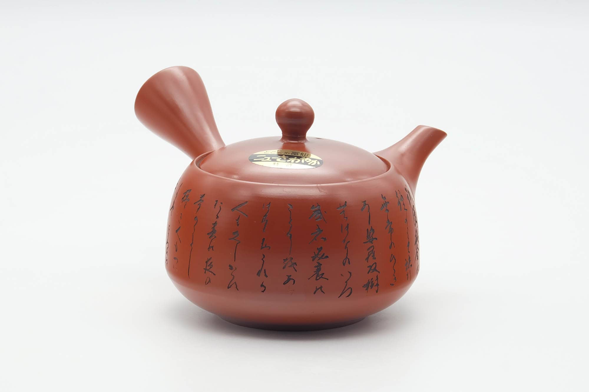 Japanese Kyusu - Calligraphy Engraved Tokoname-yaki Red Shudei Mesh Teapot - 300ml
