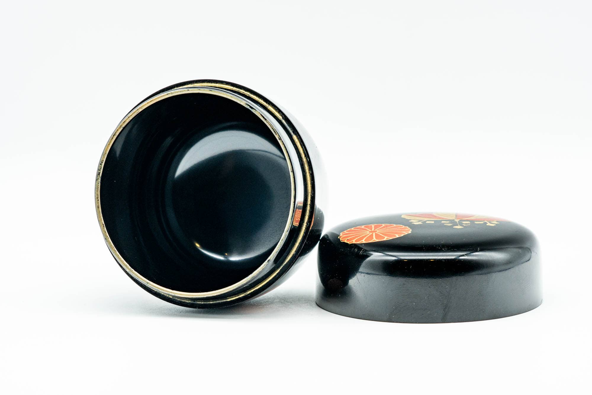 Japanese Natsume - Chrysanthemum Floral Black Lacquer Matcha Tea Caddy - 100ml