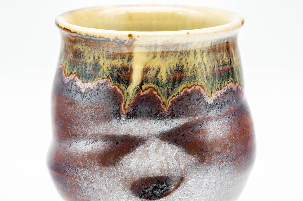 Japanese Teacup - Abstract Brown Yellow Drip-Glazed Wabi-Sabi Yunomi - 130ml