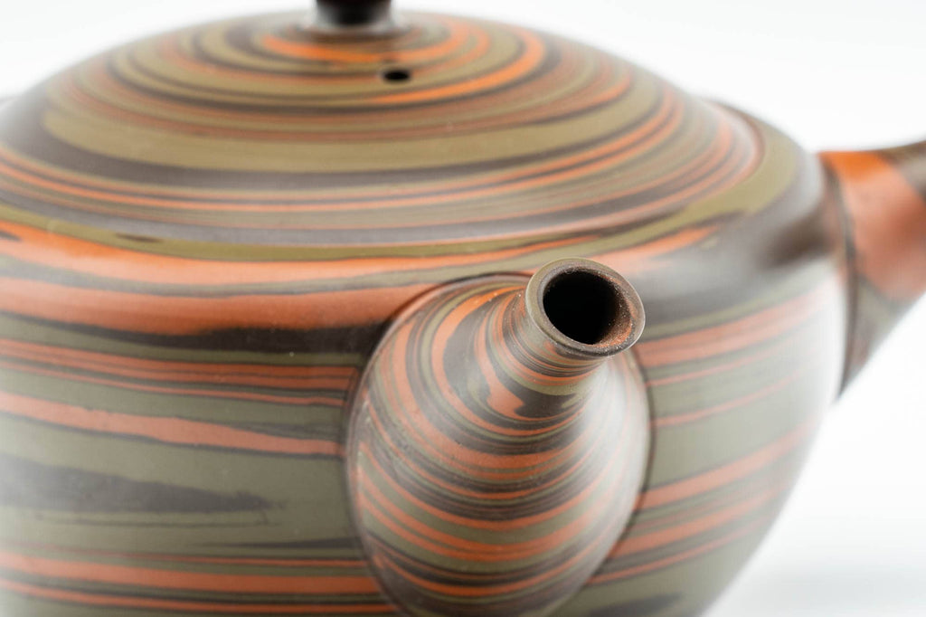 Japanese Kyusu - 陶仙 Tosen Hida - Red Nerikomi Tokoname-yaki Debeso Teapot - 220ml