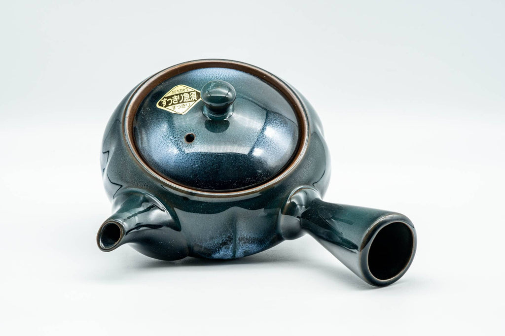 Japanese Kyusu - Blue Glazed Indented Clay Obi-ami 360 Filter Teapot - 300ml