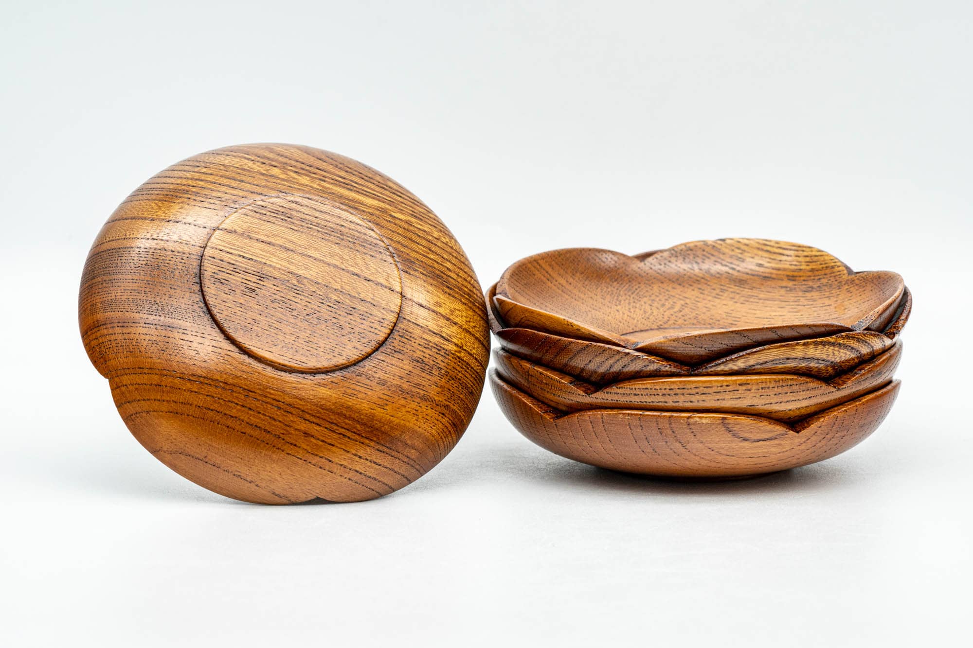 Japanese Chataku - Set of 5 Flower Petal-shaped Wooden Tea Coasters