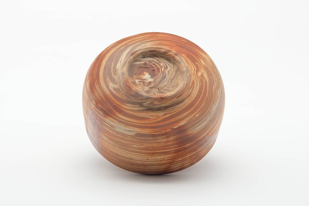Japanese Matcha Bowl - Orange Rice Straw Hidasuki Marbled Nerikomi Bizen-yaki Chawan - 400ml