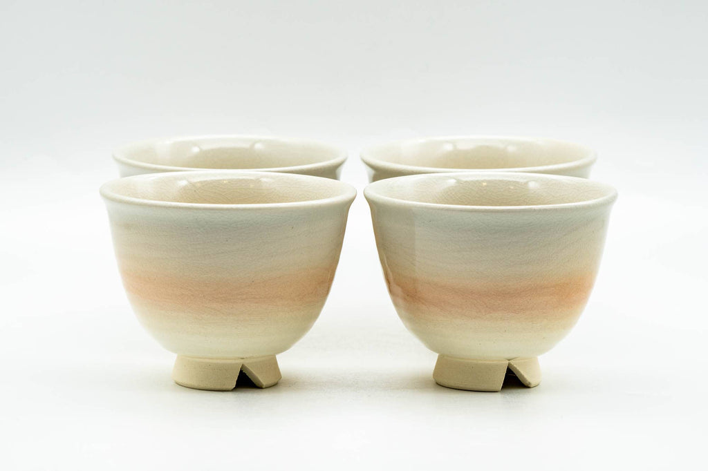 Japanese Teacups - Set of 4 Beige Peach Glazed Hagi-yaki Yunomi - 100ml
