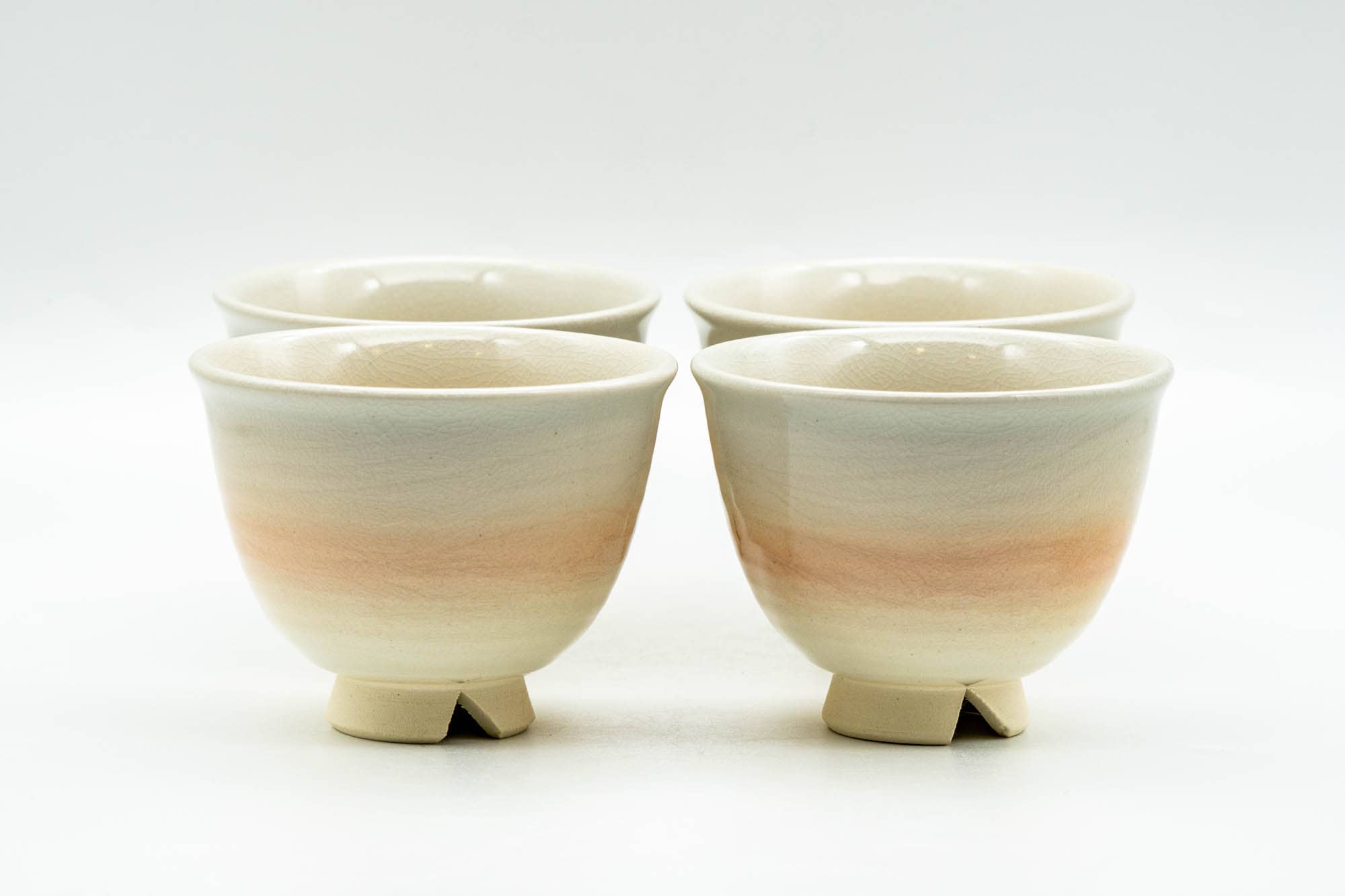 Japanese Teacups - Set of 4 Beige Peach Glazed Hagi-yaki Yunomi - 100ml