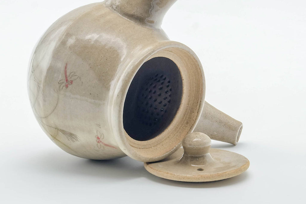 Japanese Kyusu - Floral Beige Glazed Ceramic Filter Teapot - 250ml